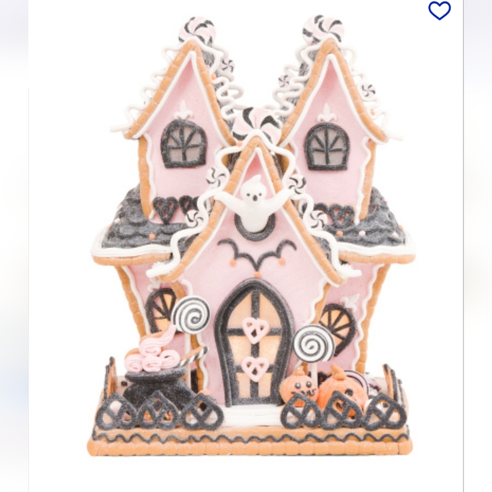 Pink and Black Halloween Gingerbread House-NWT